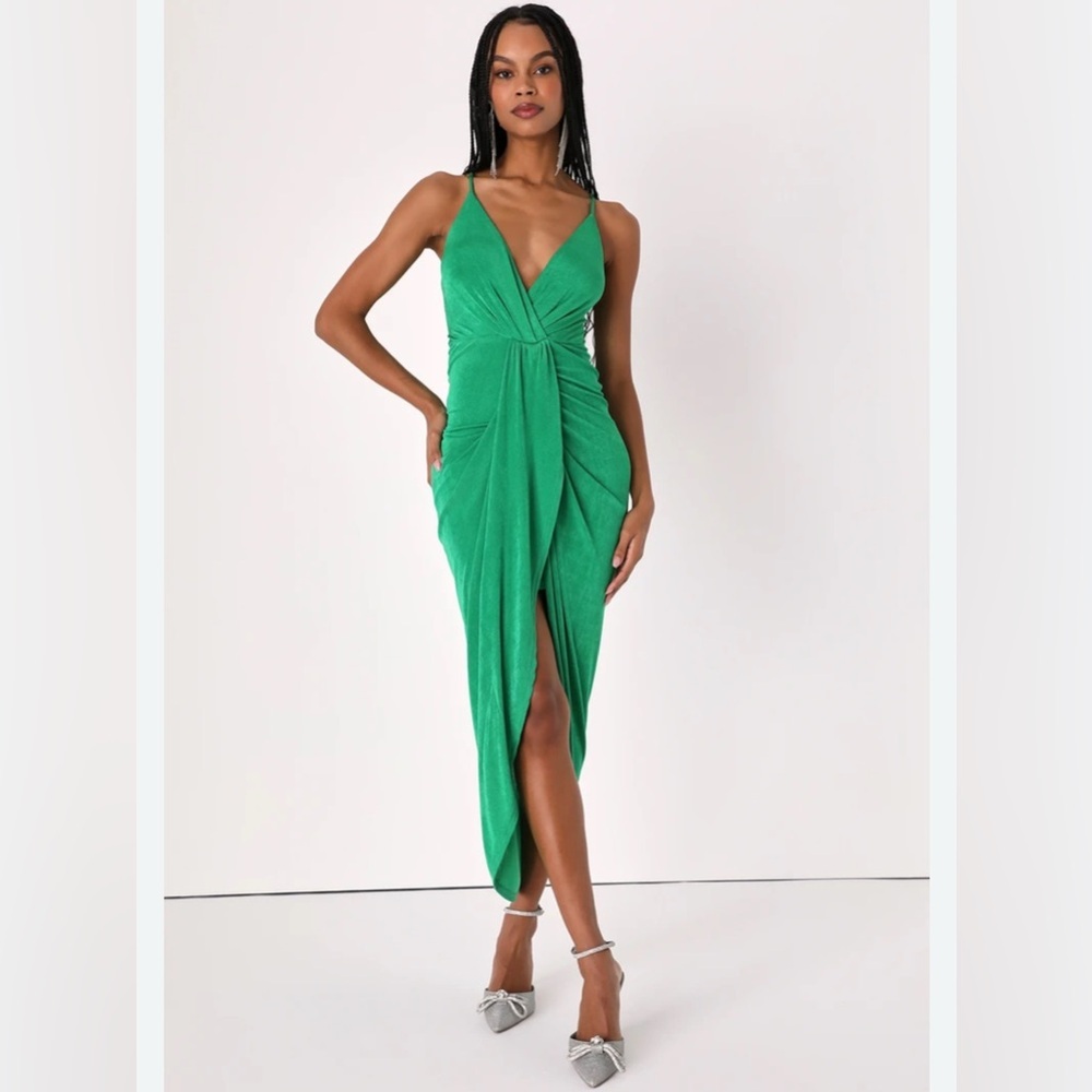 Lulus Womens Green Surplice Spaghetti Strap Midi Dress XL NWT Summer Party Chic